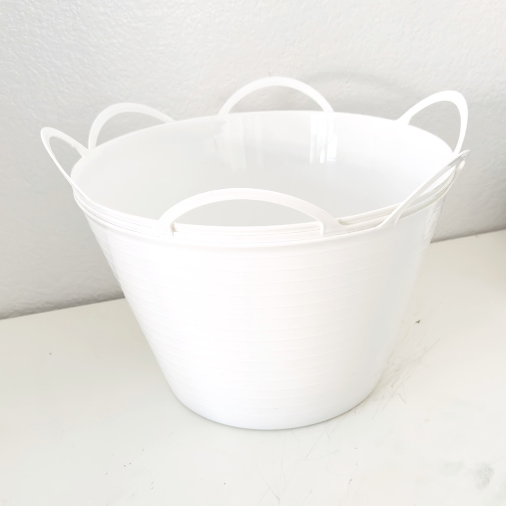 Set of 3 White Plastic Tub Bin Bucket w Handles Storage Organization Gift Basket